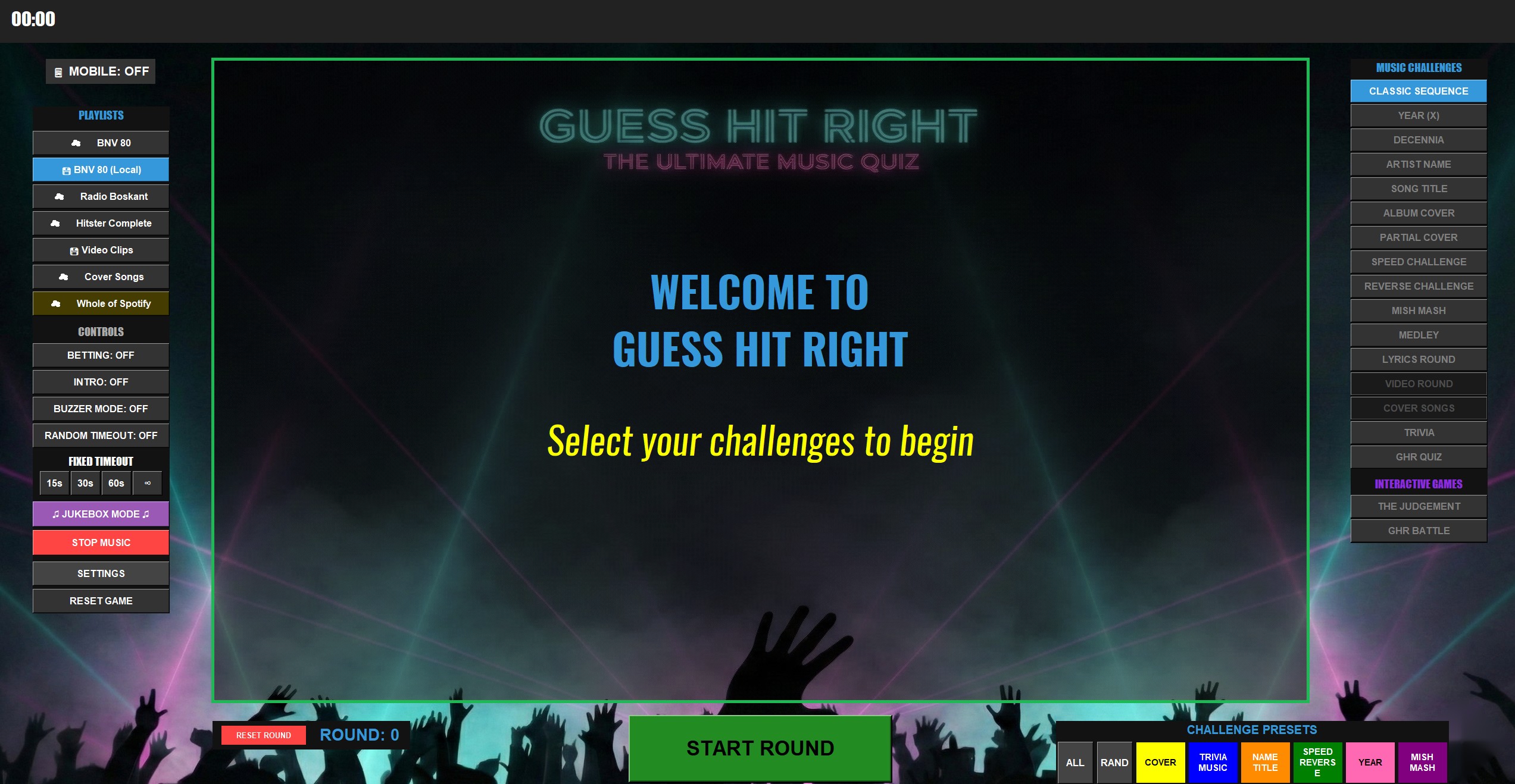 Guess Hit Right main menu