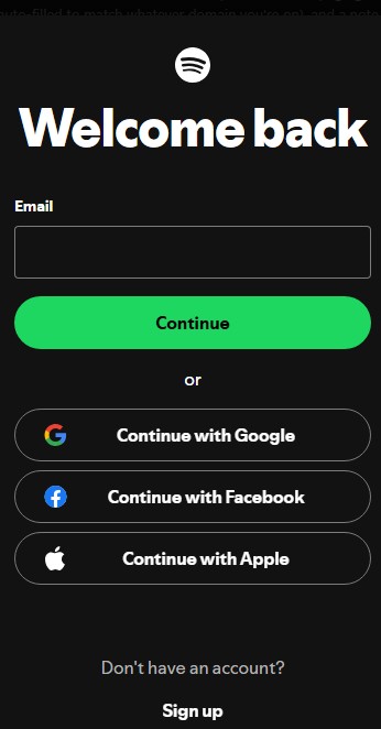 Spotify login screen