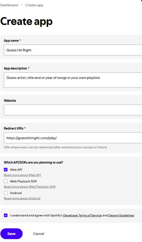 Create app form